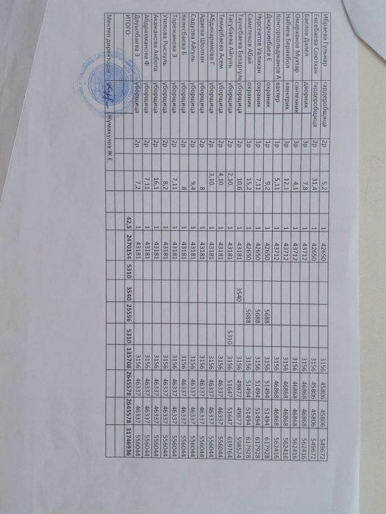 Жеке қаржыландыру жоспары, штаттық кесте