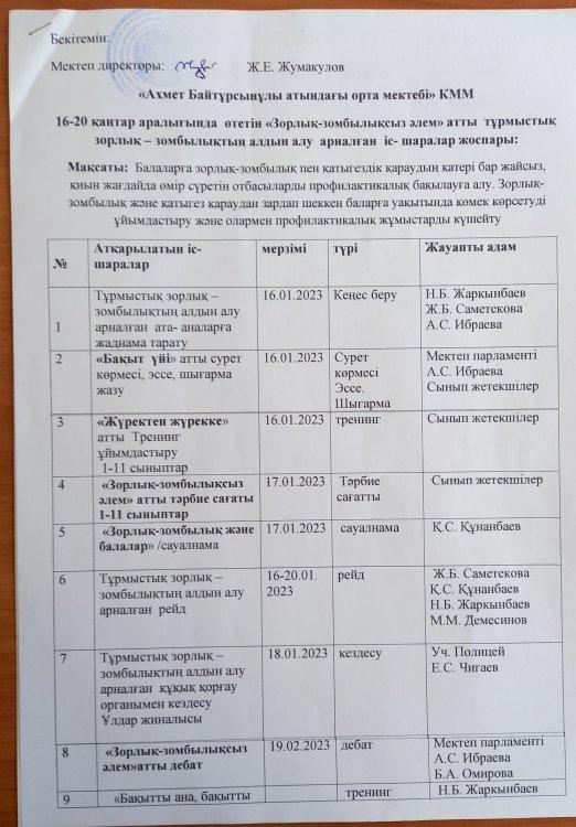 "ЗОРЛЫҚ - ЗОМБЫЛЫҚСЫЗ ӘЛЕМ" АПТАЛЫҒЫ